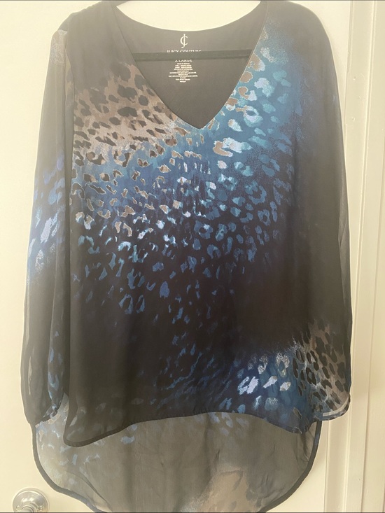 Juicy Couture Tops - Juicy Couture Black and Blue Ombre Leopard V-Neck Blouse